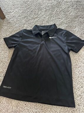 Nike Black Short-Sleeve Dri-FIT Polo with White Swoosh